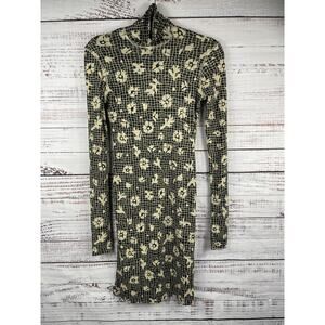 Nanushka Dress Women's Small Black Tan Turtleneck Long Sleeve Floral Grid Print